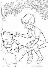 Pooh Winnie Robin Christopher Coloring Pages Colouring Printable Tree Book Disney Color Drawing Para Sheets Drawings Sitting Info Kids Cute sketch template