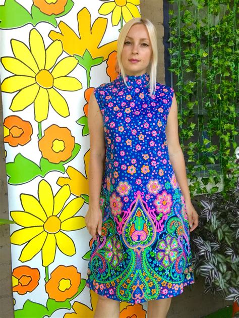 vintage 1960s psychedelic kaleidoscope print sleeveless etsy 1960s