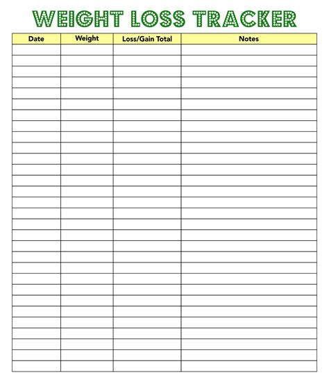 weight loss tracker printable template printable templates