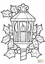 Christmas Coloring Lantern Pages Holly Candles Ornaments Drawing Puzzle sketch template