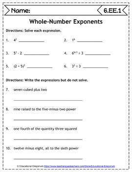 grade ee worksheets expressions equations  grade math worksheets