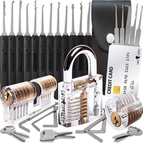 piece lock picking set   transparent training locks  credit