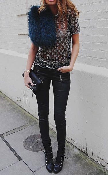 leather skinnies beaded tops street style chic glam fashion street style style