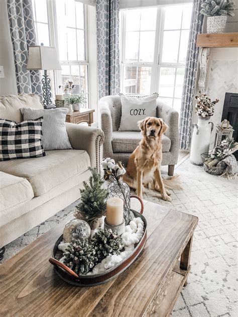 cozy winter living room decor  bailey  golden retriever puppy