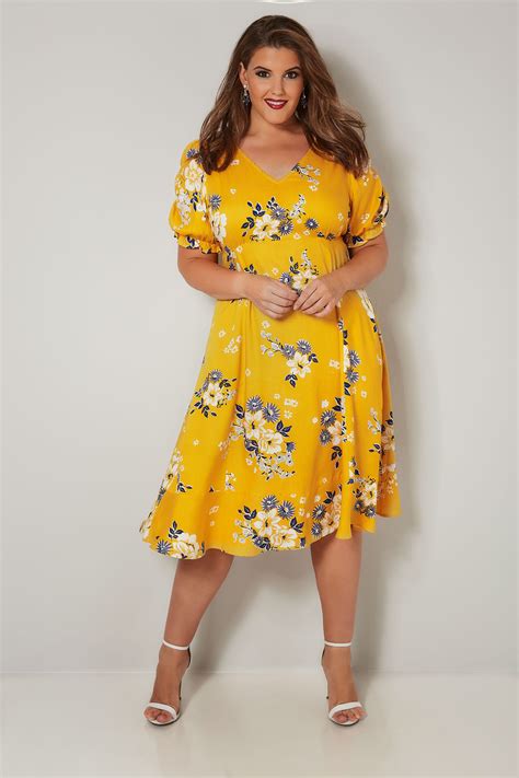 Yours London Yellow Floral Tea Dress Plus Size 16 To 32