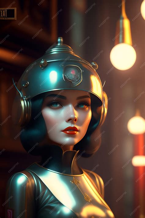 Premium Ai Image A Woman In A Robot Costume With A Helmet And A Light