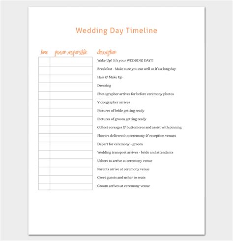 wedding day timeline worksheet