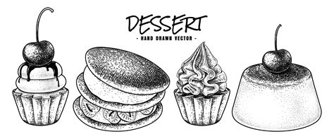 dessert hand drawn sketch vector cupcakes dorayaki  pudding