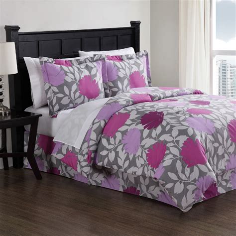 Purple Graphic Floral Comforter Set