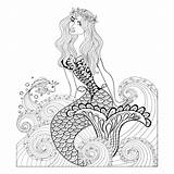 Mermaid Coloring Fantastic Sea Waves Drawing Pages Vector Goldfish Wreath Kidspressmagazine Adults Now sketch template