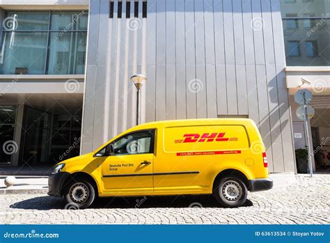dhl delivery car  service editorial image cartoondealercom