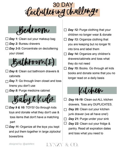 30 Day Declutter Challenge Calendar Calendar Inspiration Design