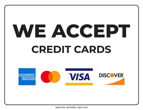 accept credit cards sign printable