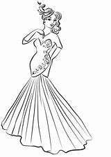 Coloring Dress Pages Evening Woman Dresses Fashion Colouring Girls Printable Wedding Barbie Kids sketch template