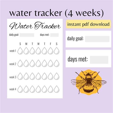 water tracker printable  week water log plan letter  etsy