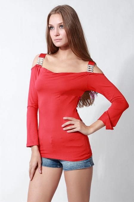 Sexy Off Shoulder Red Full Long Sleeves Tight T Shirt