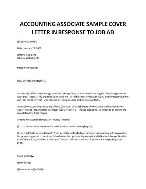 accounting associate sample cover letter  response  job ad