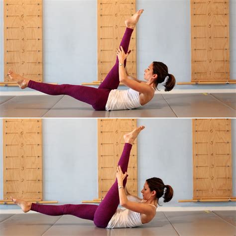 single straight leg stretch pilates ab workout series   popsugar fitness photo