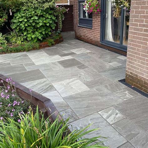 kandla grey indian sandstone paving slabs patio packs