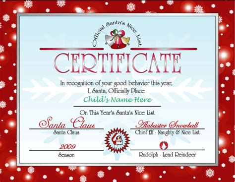 printable nice list certificate template  official santas