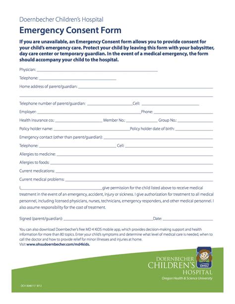emergency consent form consent forms medical babysitter