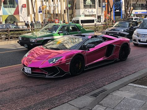 pink chrome lamborghini aventador sv roadster  harajuku tokyo today  oc rcarporn