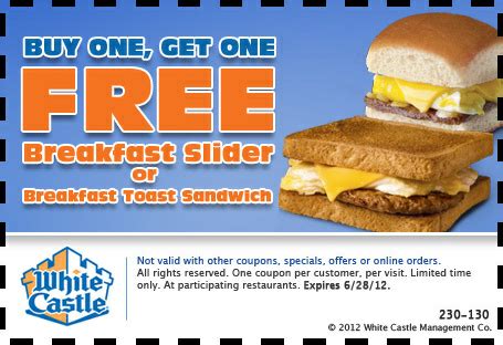 white castle bogo  breakfast slider printable coupon