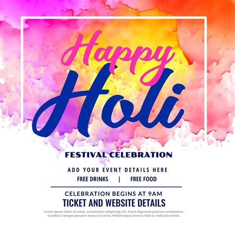 happy holi festival celebration invitation card design
