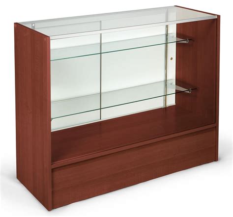 Display Case Retail Counter W Cherry Finish And Tempered Glass