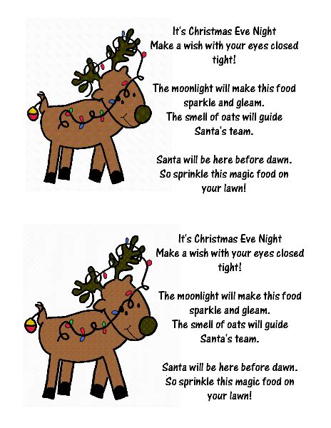 printable reindeer food templates reindeer food label  poem