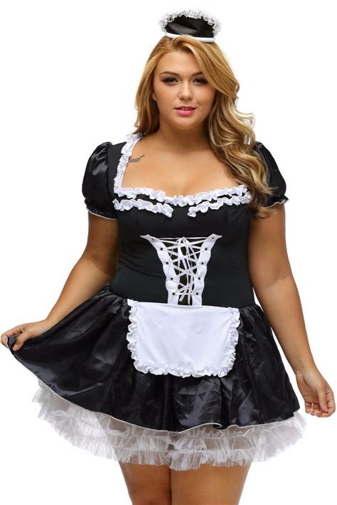 s 6xl black satin and white lace fancy mini french maid