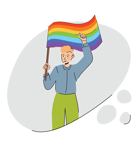 lgbtq pride vector flat illustration men with colorful rainbow flag
