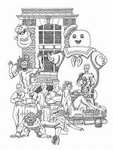 Ghostbusters Busters Puft Cut Colorir Slimer Marshmallow Páginas Aniversário Ecto Libros sketch template