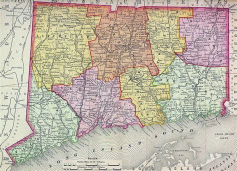 laminated map large  administrative map  connecticut state
