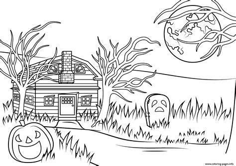 haunted house halloween coloring page printable