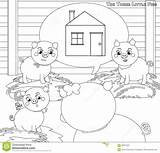 Little Pigs House Coloring Three Pig Vector Preview sketch template
