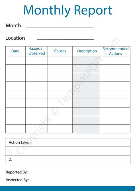 monthly report template blank printable  excel word