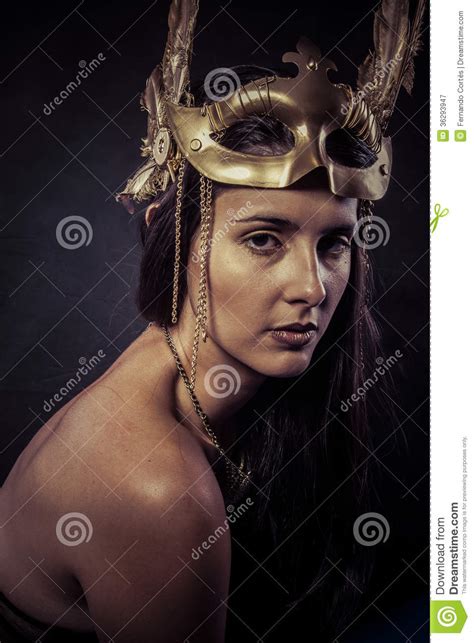 valkyrie golden statue concept arty portrait of model with gol stock image image 36293947