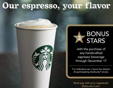 starbucks  bonus stars  handcrafted beverage espresso purchase select starbucks rewards
