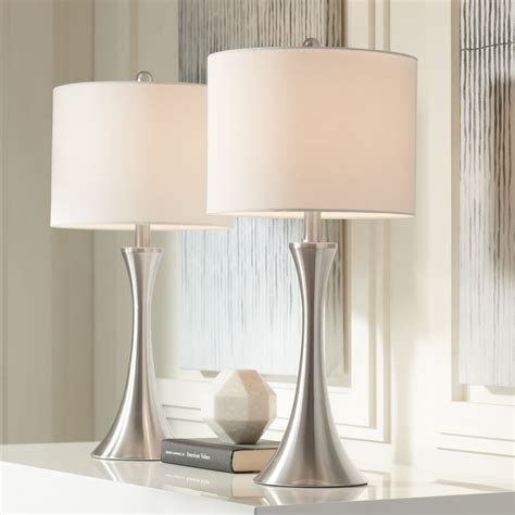 lighting modern table lamps  high set   led dimmable curved brushed nickel white drum