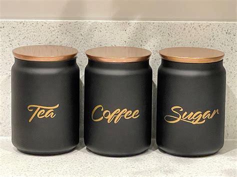 set  black tea coffee sugar canister sets copper lids  etsy