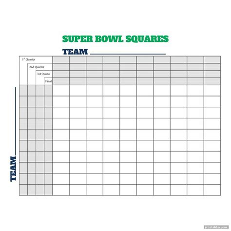 printable super bowl squares  calendar printable