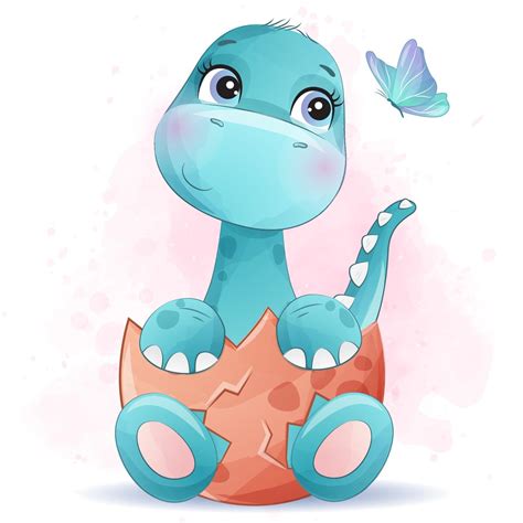 cute  dinosaur  watercolor illustration  vector art