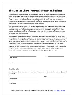 med spa client treatment consent  release fill  sign