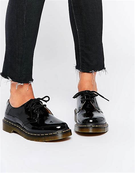 dr martens  classic black patent flat shoes asos