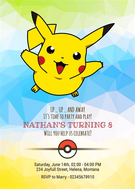 personalized pikachu pokemon birthday invitation template birthday