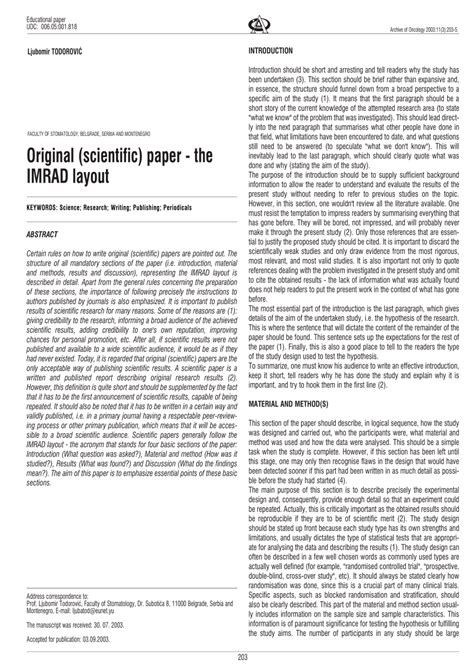 original scientific paper  imrad layout