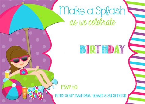 printable pool party birthday invitation pool party birthday