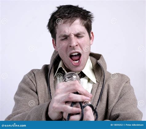 man singing stock photo image  shirt brick tired