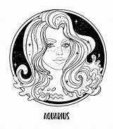 Aquarius Zodiac Girl Sign Coloring Illustration Beautiful Astrological Vector Drawing Isolated Book Adult Stock Preview Graphicriver sketch template